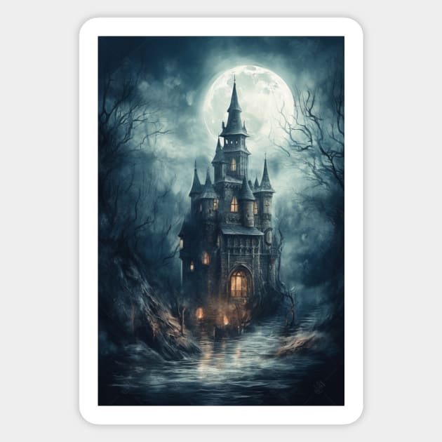 Gothic Futurism Castle in the Old Ancient Forest Sticker by podartist